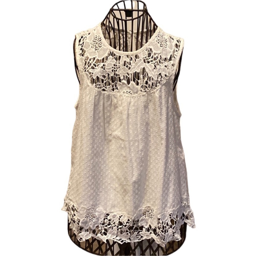 Anthropologie white Swiss dot and lace top